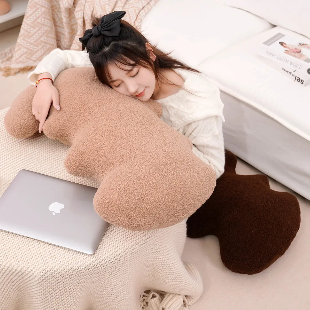 

Bubble Kiss Cartoon Wave Long Pillow for Sofa Plush Toys Home Living Room Decor Wool Seat Cushion Office Siesta Fluffy Cushion
