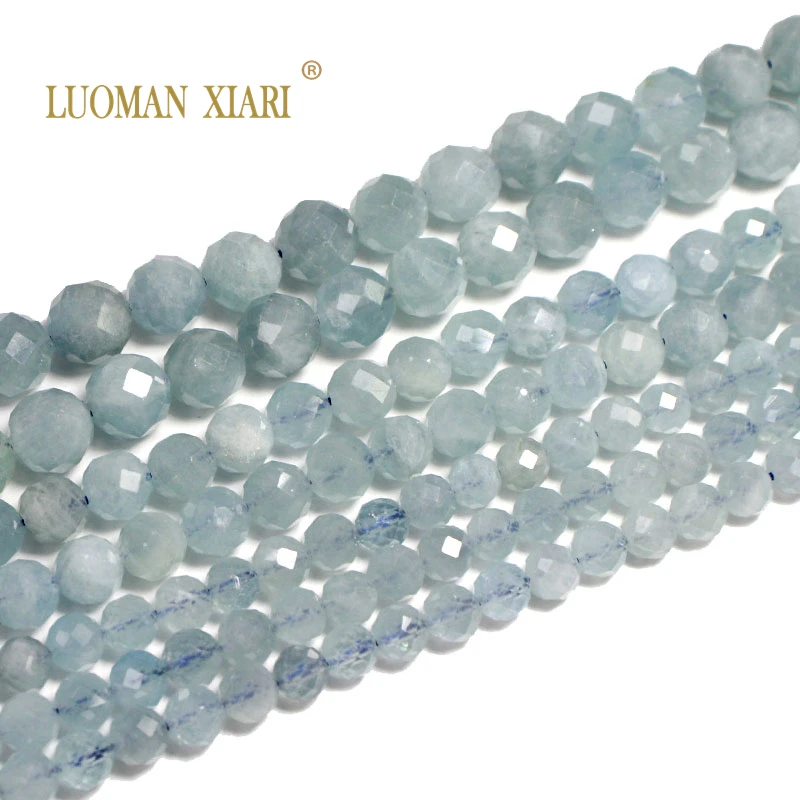 100% Natural Stone Faceted AAA+Aquamarine Blue Round Gemstone Loose Beads For Jewelry Making  DIY Bracelet Necklace 6/8/10MM 4