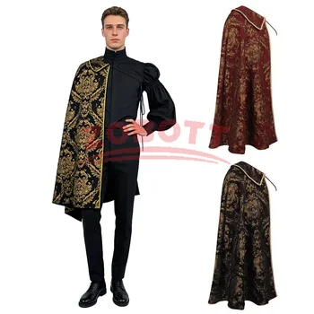Costumi Medievali Rinascimentali, Mantello Steampunk a Mezzo Spalla, Costume da Re Tudor Nobile, Mantello Monospalla