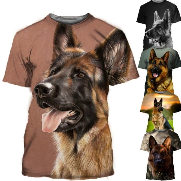 

Летняя дышащая футболка с коротким рукавом и 3d-рисунком милой собаки немецкой овчарки, футболка с круглым вырезом, размер