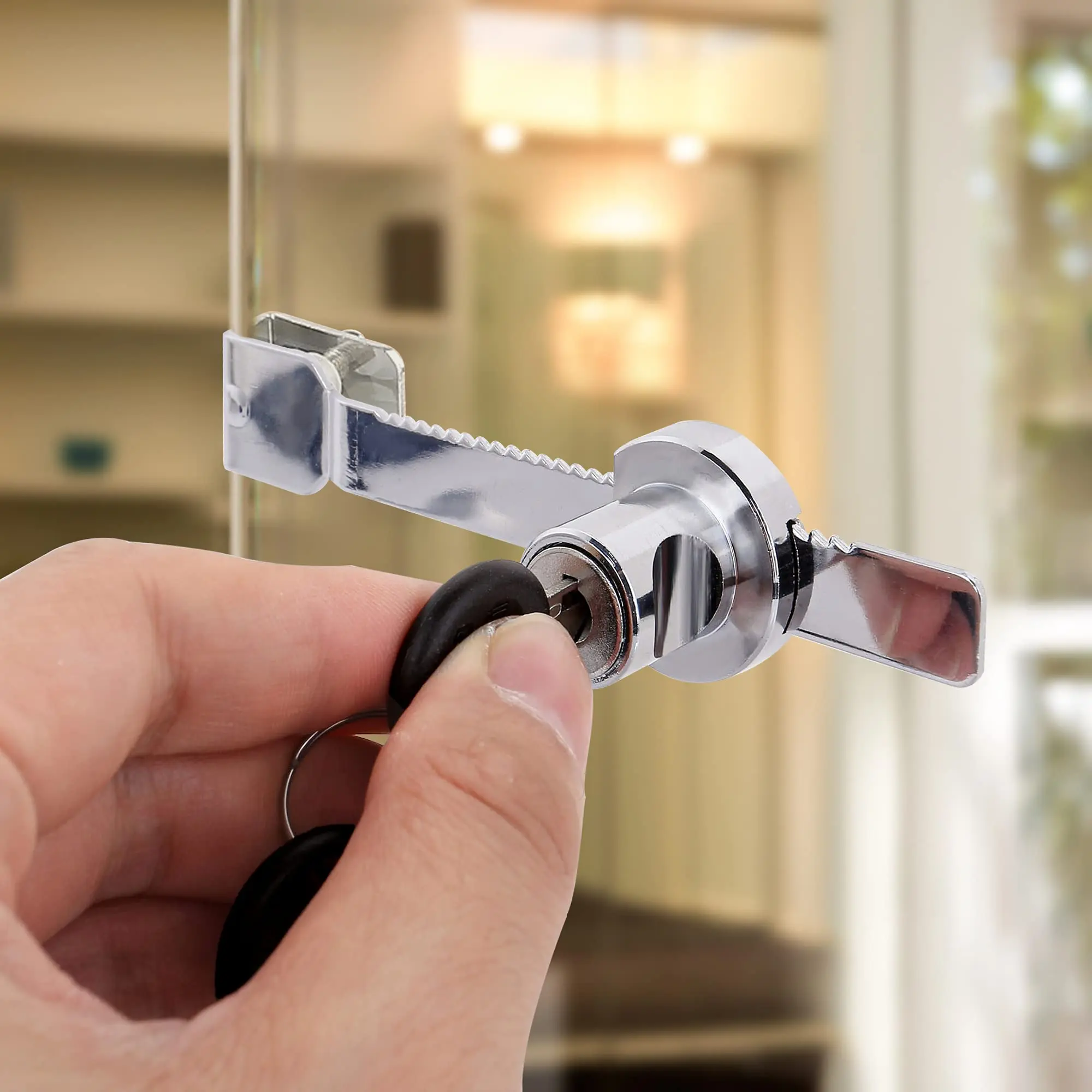 Door Lock Buckle Sliding Glass Door Ratchet Chrome Finish Keyed Alike Drawer Display Case Showcase Security 5 Pack With 10 Keys