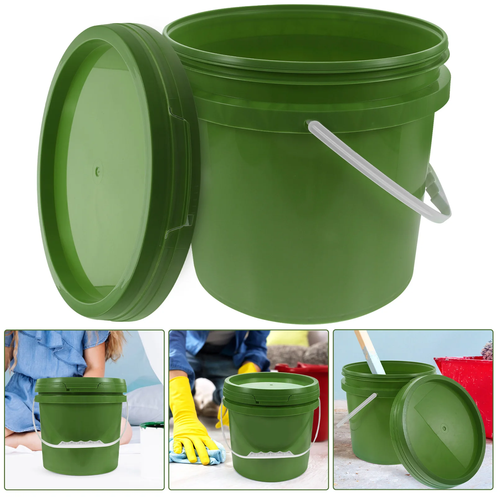 Bucket with Lid Plastic Paint Color Mixing Metal Barrel Storage Container Green Round Empty