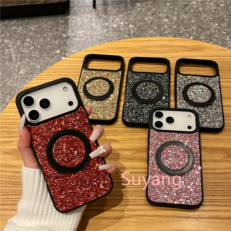 Bling Glitter Phone Case With Magnetic Holder And Kickstand_voghion.com