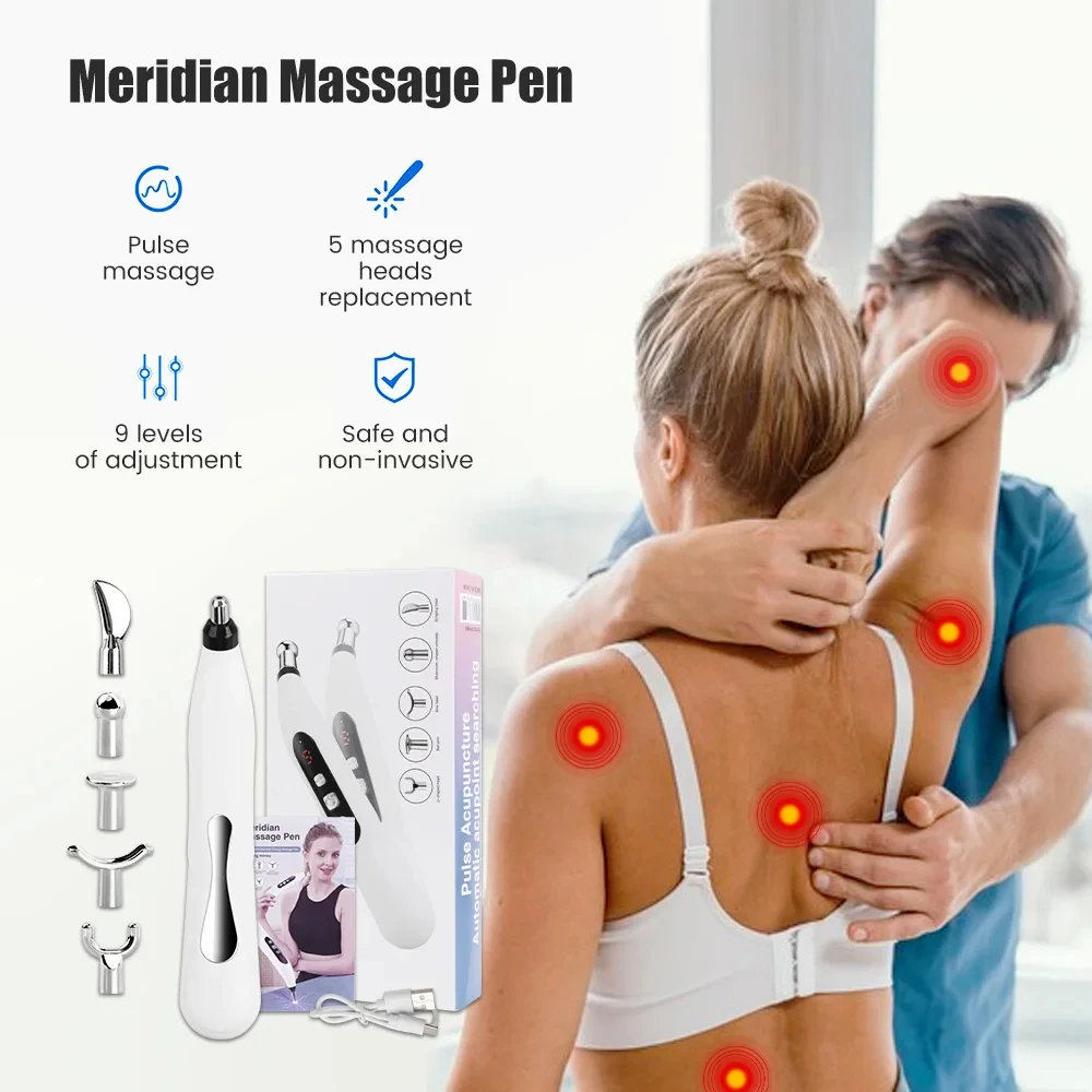 Electric Acupuncture Pen TENS Point Massage Pen Laser Therapy Body Massager Muscle Stimulator Meridian Energy Pen Massage Pads