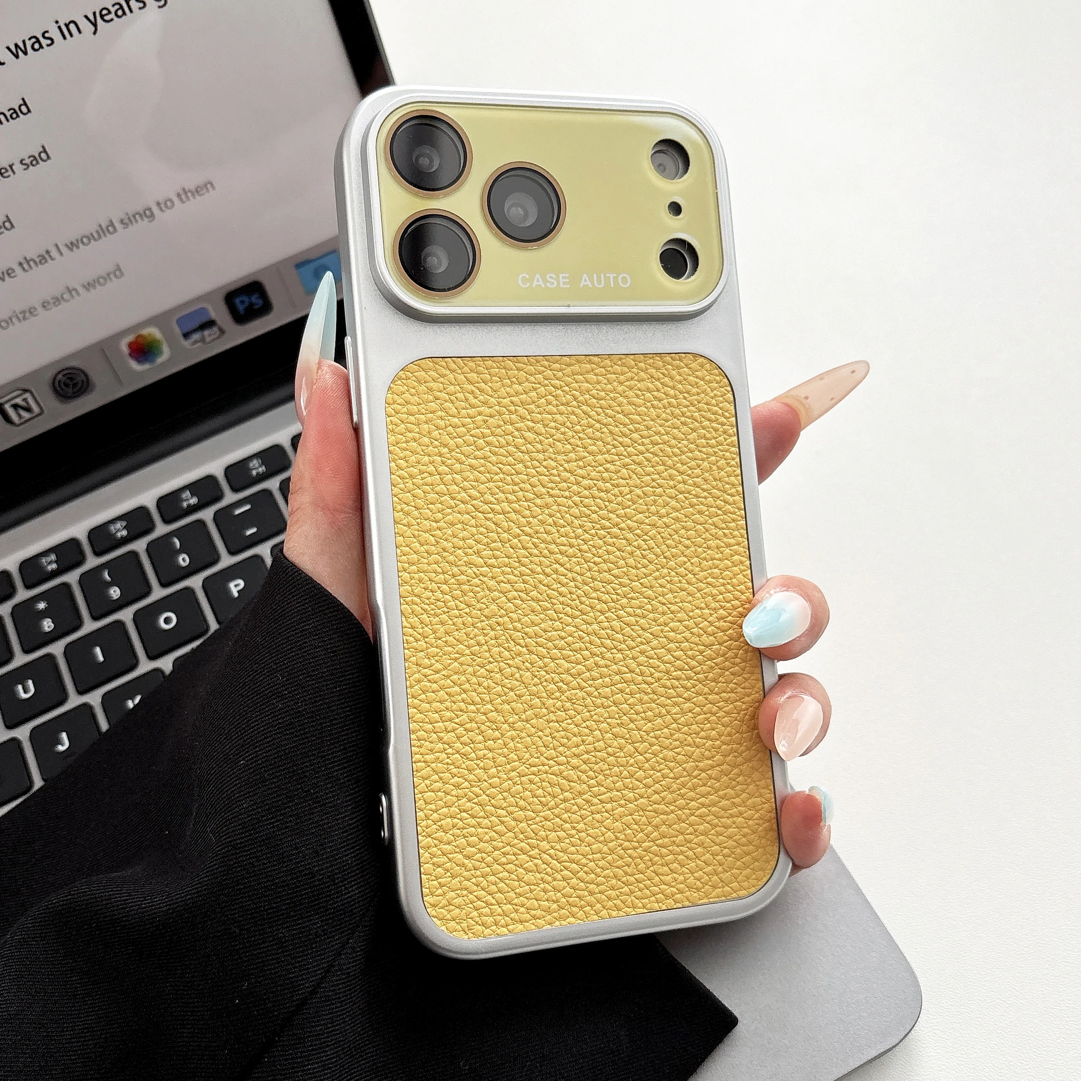 Luxury Litchi Skin Texture PU Leather Phone Case with Lens Protector