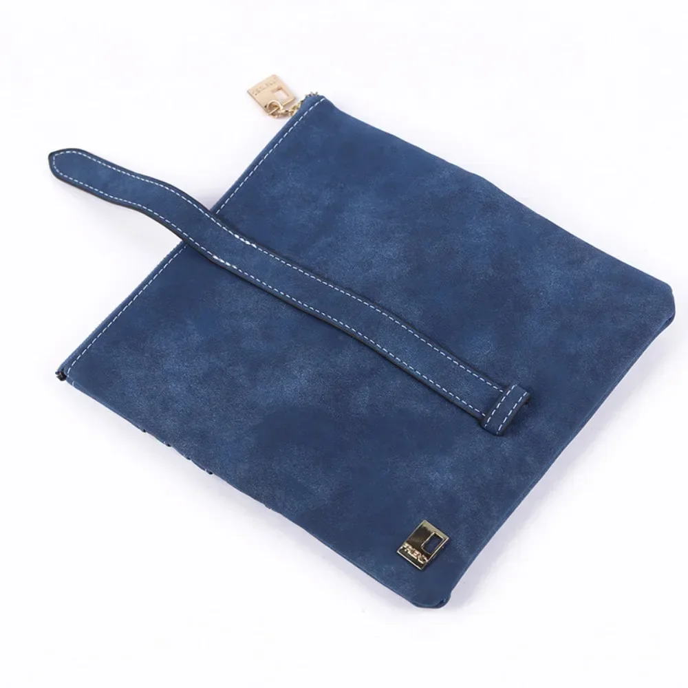 2024 New Fashion Women Wallets Drawstring Nubuck Leather Zipper Wallet Women's Long Design Purse Two Fold More Color Clutch