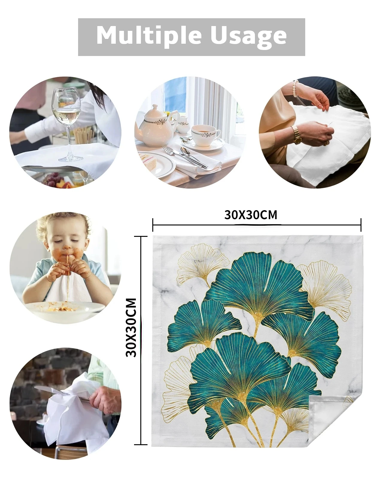 Ginkgo Biloba Marble Texture Cloth Napkin Table Decor Reusable Table Napkin Kitchen Plates Mat Wedding Party Decoration