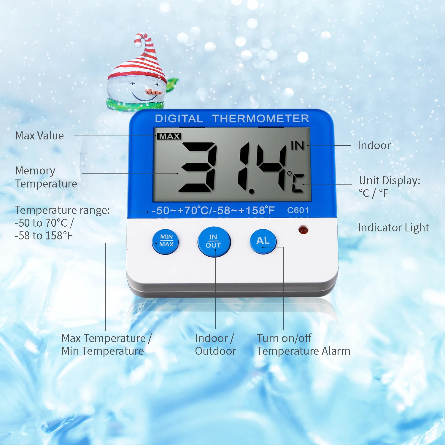 Digital Fridge Thermometer with Alarm and Max Min Temperature LCD Display Refrigerator Freezer Thermometer for Indoor Outdoor 2