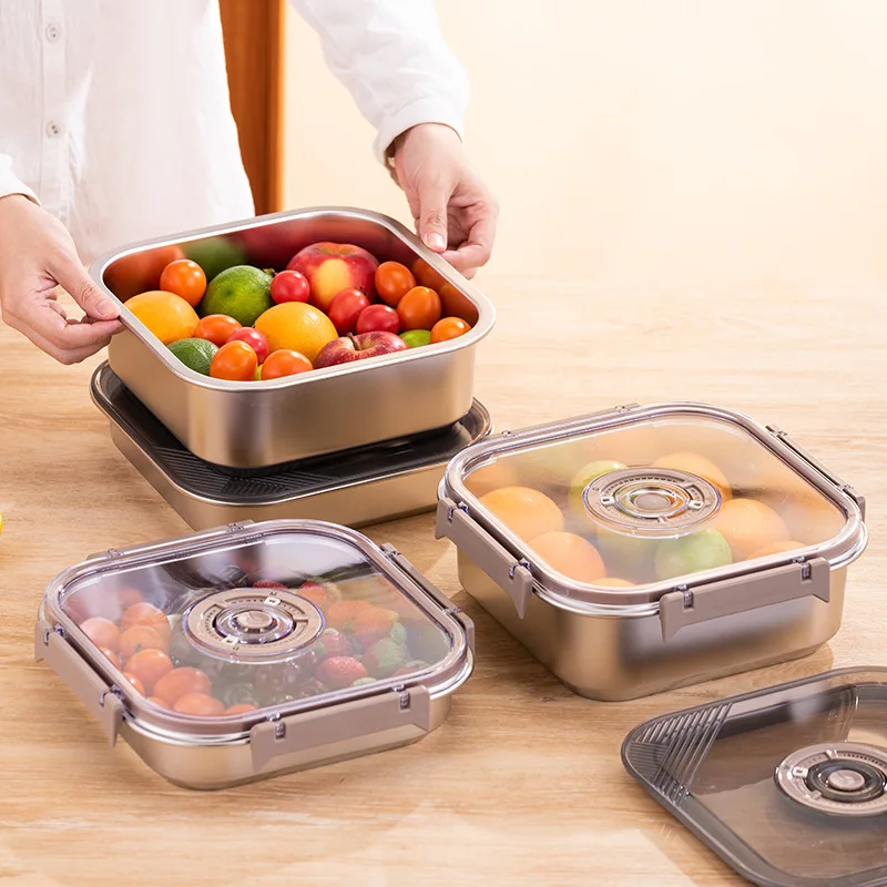 3pcs/Set Large Size Square Stainless Steel Food Storage Containers Preservation Box (1800/3000/5000ML)