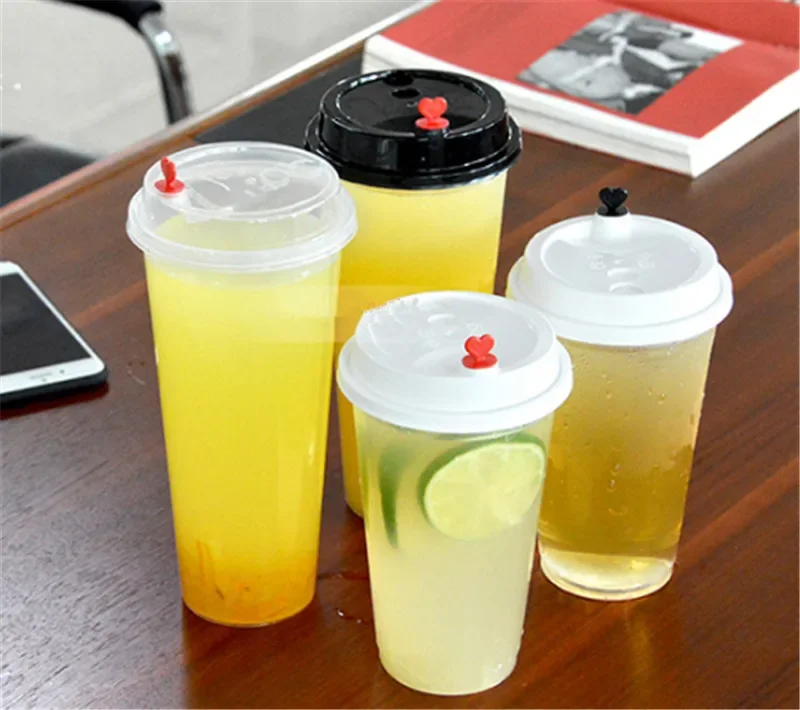 얼음 차가운 음료용 돔 뚜껑이 달린 플라스틱 컵, 커피 차 스무디, 소다, 물 파티, 일회용 식기, 디저트 컵, 100 개