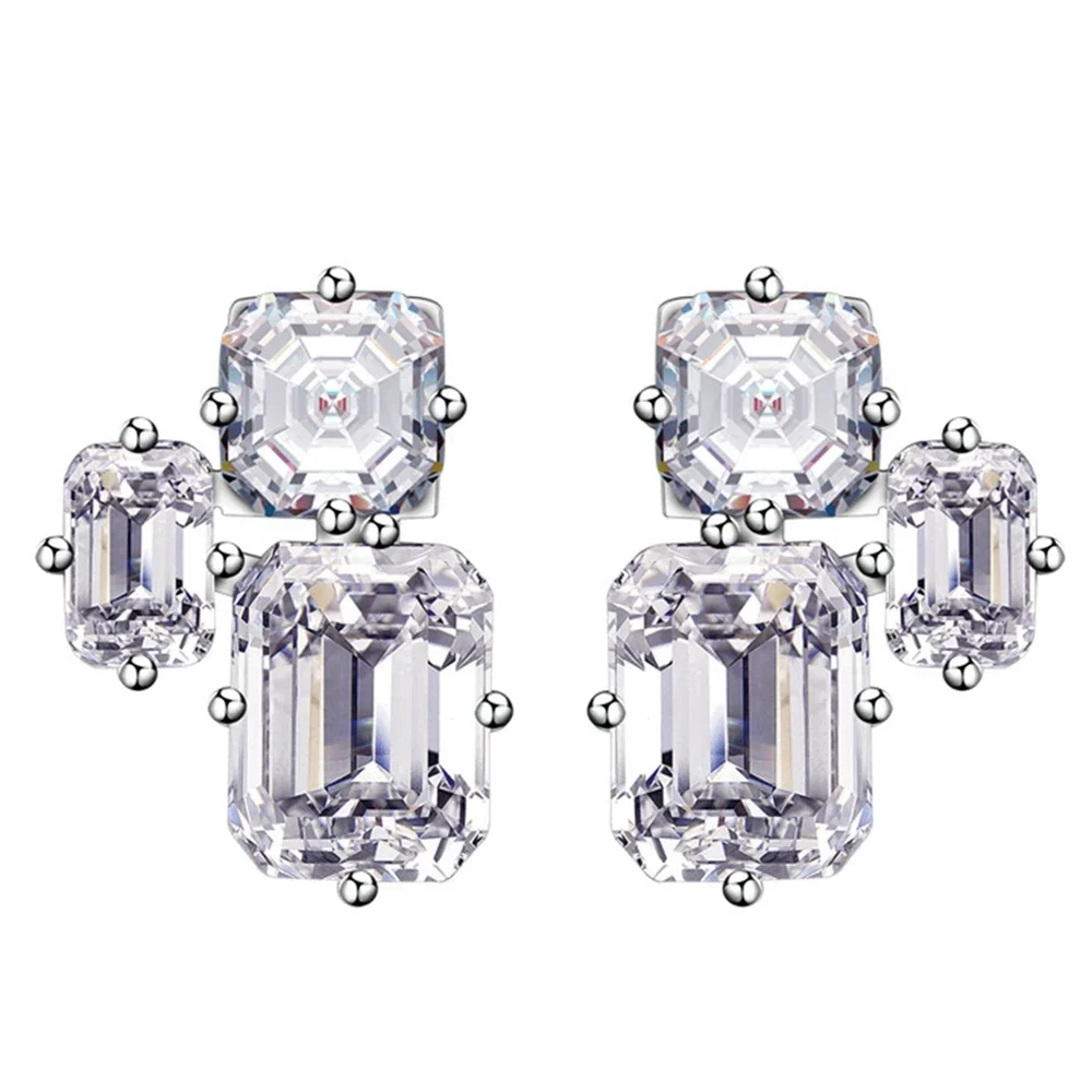 

New models925 Sterling Silver Asscher/Emerald Cut High Carbon Diamond Gemstone 18K Gold Plated Earrings Studs Party Fine Jewelry