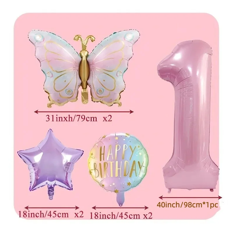 Pink Butterfly & Number Balloon Set - Ideal for Celebrations and Parties