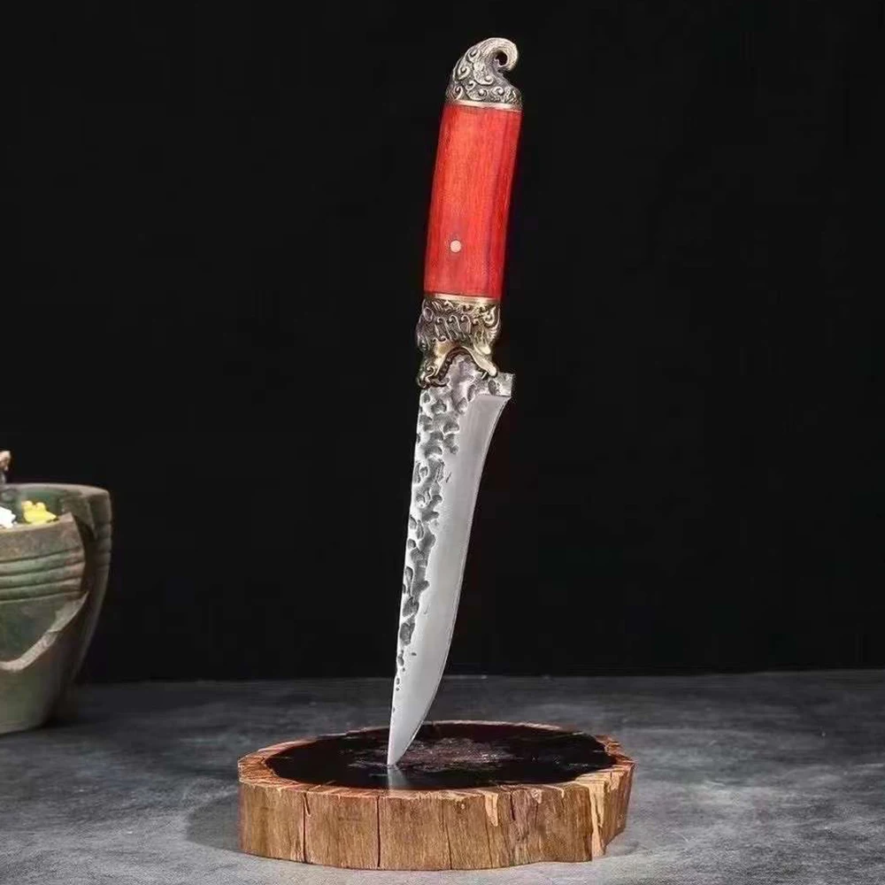 

Longquan Kitchen Knife Copper Tiger Decor Handle Handmade Forge Sharp Utility Boning Hunting BBQ Chefs Cleaver Paring Fish Knife