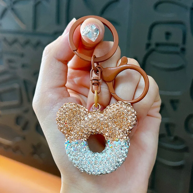 Luxury Rhinestone Hollow Out Mickey Head Keychain Women Couple Car