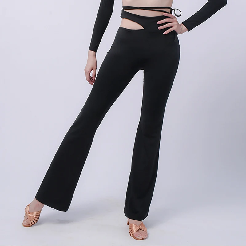 

Sexy Hollow Out Latin Dance Pants Adult Tango Ballroom Dancing Practice Wear Black Bandage Trousers ChaCha Dancewear VDB6405