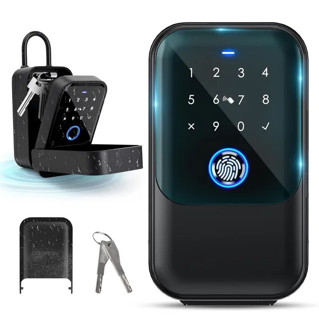Smart Key Lock Box Fingerprint Control Ekey Passcode Access Card Bluetooth Unlock for Convenient Home Wall Mounted Door Hanging 1
