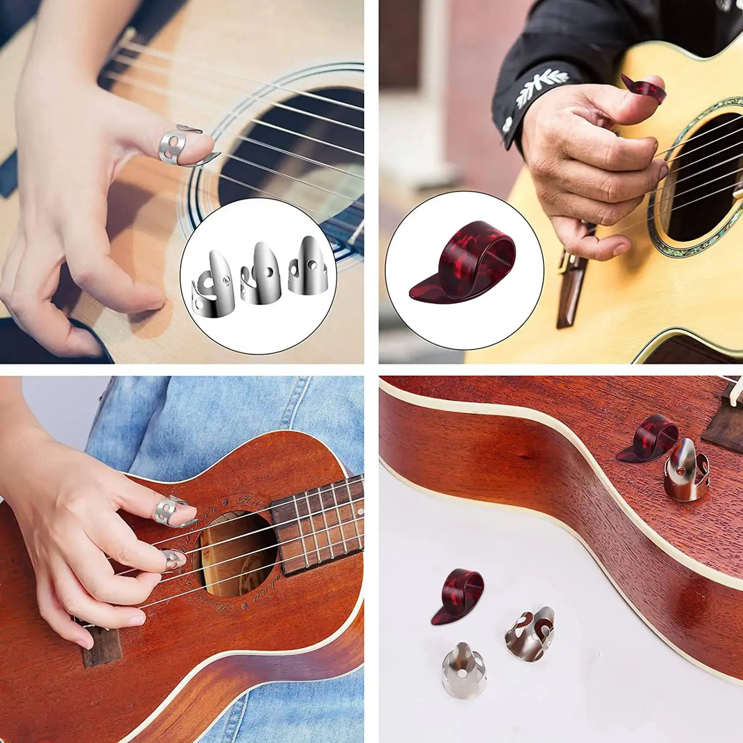 Adjustable Finger Thumb Picks Set 8Pcs Stainless Steel Finger Picks 4Pcs Plastic Thumb for Guitar Banjo