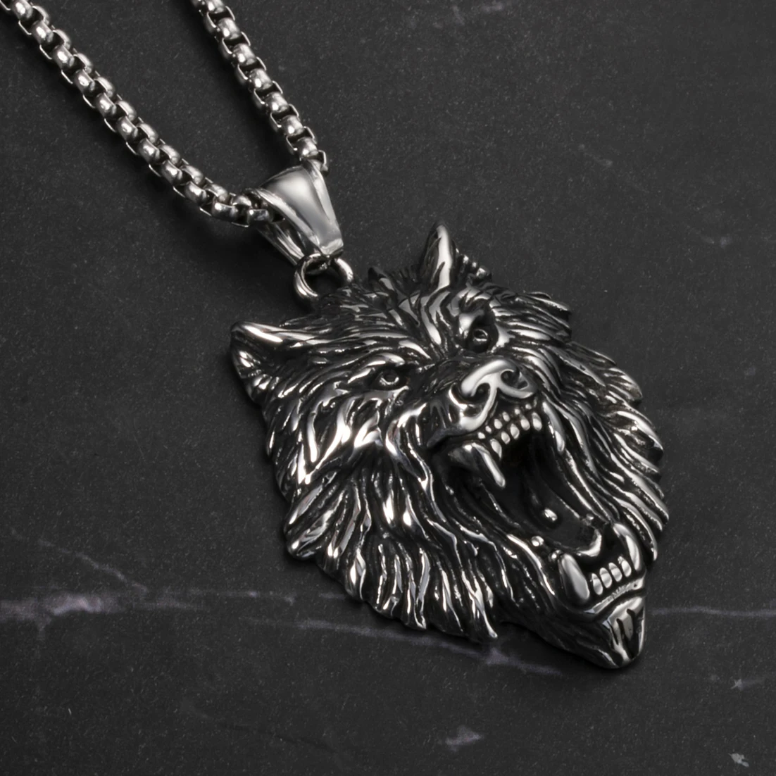 316L stainless steel Viking Wolf Head Pendant Necklace Classic Animal Punk Vintage jewelry