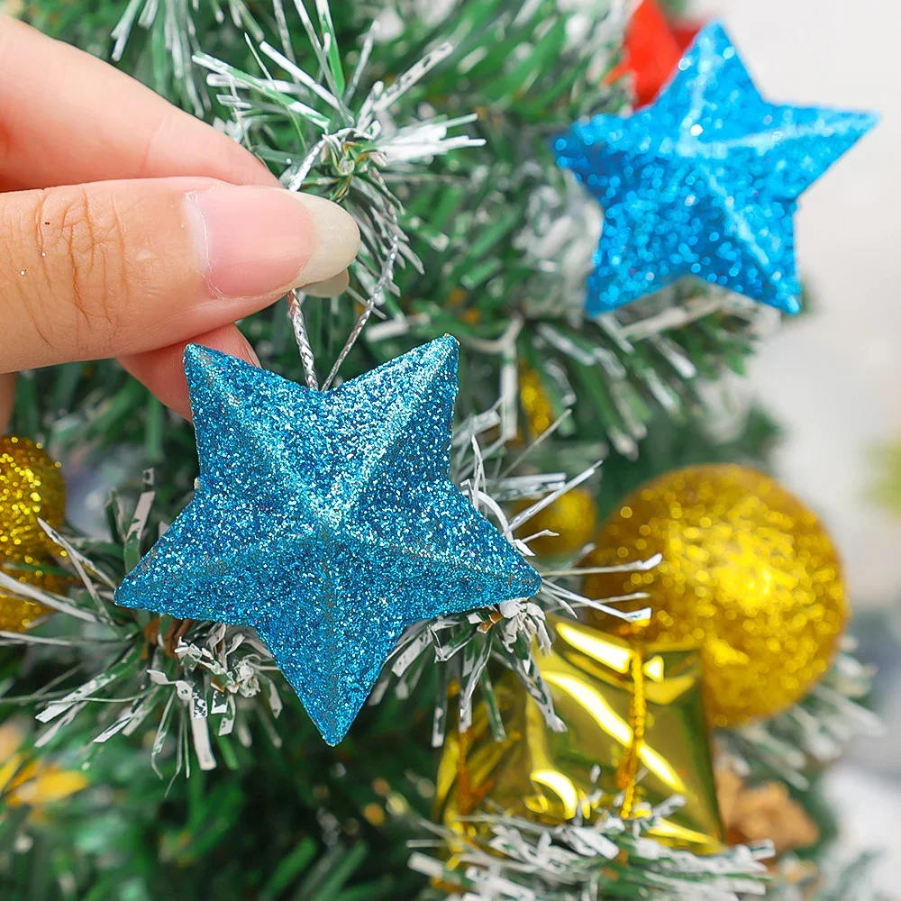 60/6x Gold Glitter Star Ornaments Christmas Tree Hanging Pendant Christmas Decorations For Home Navidad New Year Party DIY Gifts