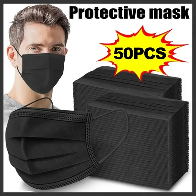 Masks 3-layer Mask Face Masks Melt Blown Cloth Disposable Anti-Dust Protective Masks Earloops Mouth Mask Black Mascarillas 2