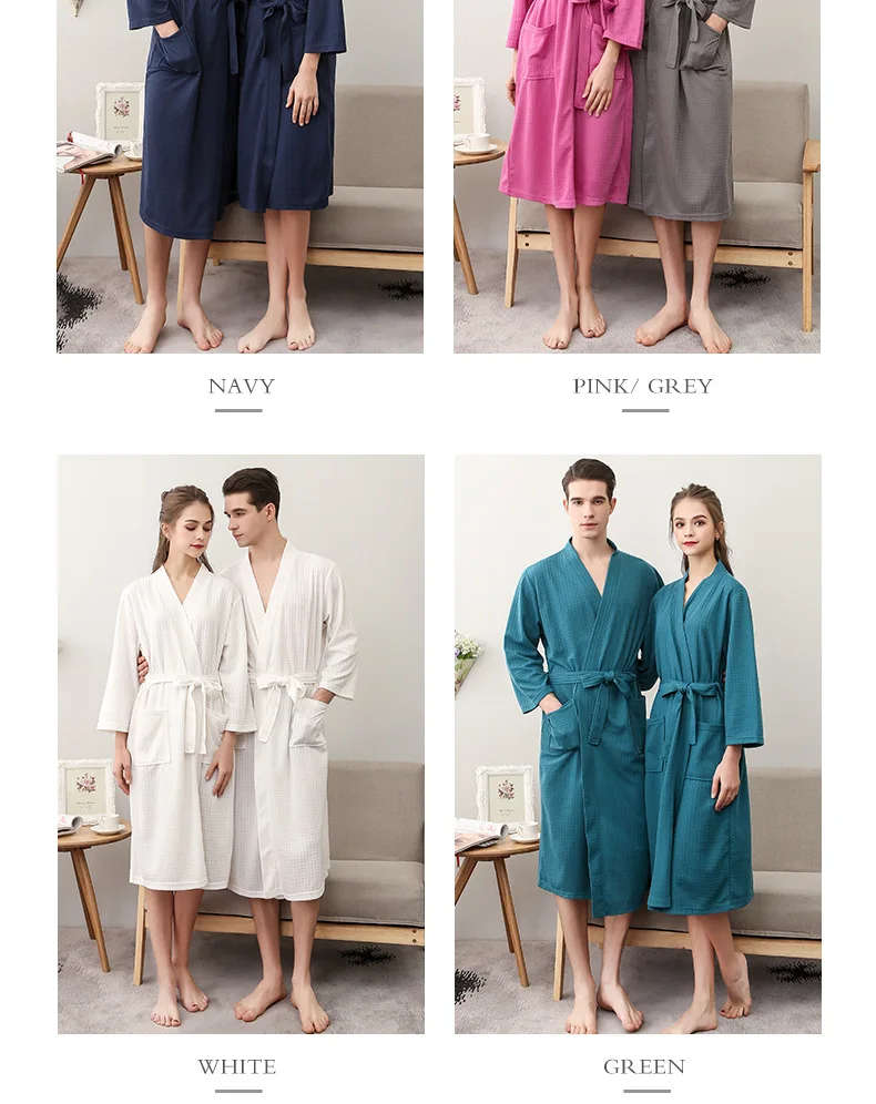 Waffelgewebter Bademantel, minimalistischer nordischer Stil, Paar-Robe, Spa-Robe mit Gürtel, mehrfarbig, lockere Passform, Loungewear für Männer und Frauen – Detail 4