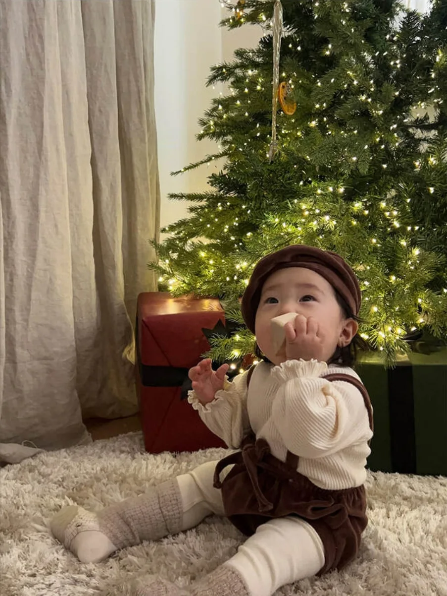 4899 Baby Clothes Winter New Baby Boy's Suspenders Pants Christmas Clothes Velvet Strap Pants
