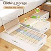 Beige Clothes Storage Bag Cotton linen Wardrobe  Quilt Clothing Organizer  Underwear Sock Box with Transparent Dust Cover 2