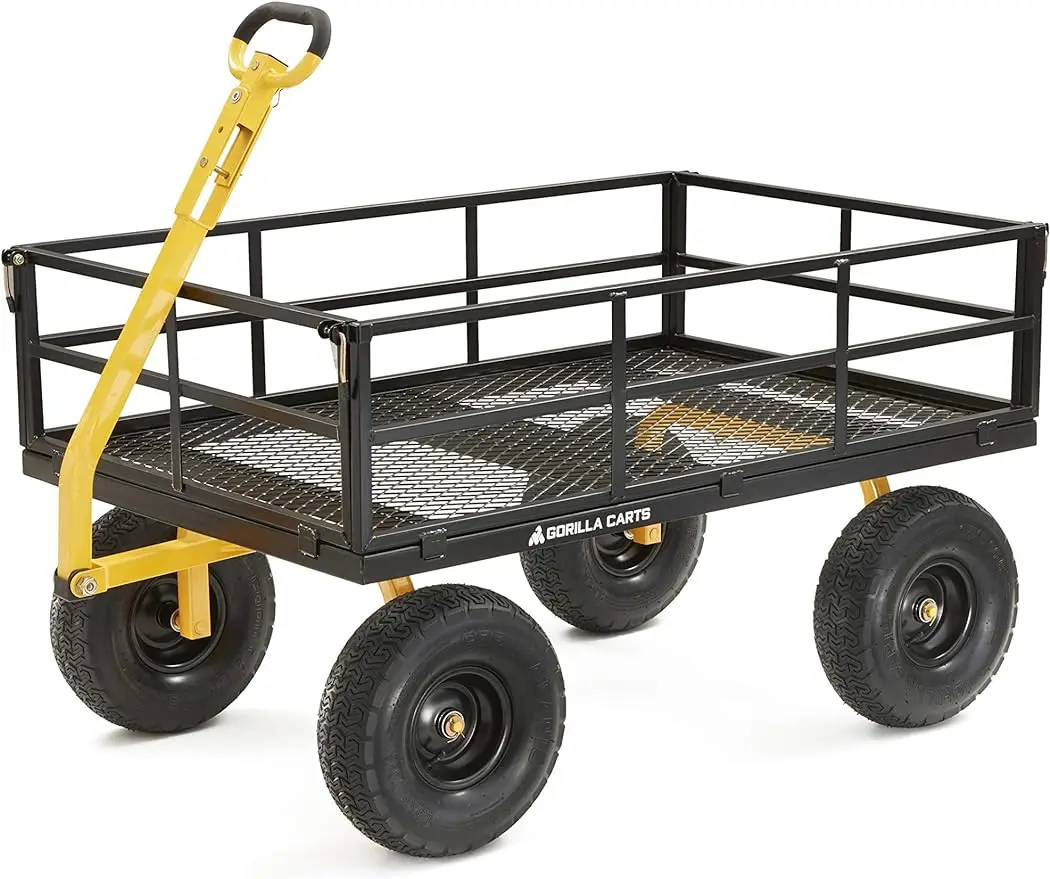 

GOR1400-COM Steel Utility Cart, Heavy-Duty Convertible 2-in-1 Handle and Removable Sides, 12 cu ft, 1400 lb Capacity, Black