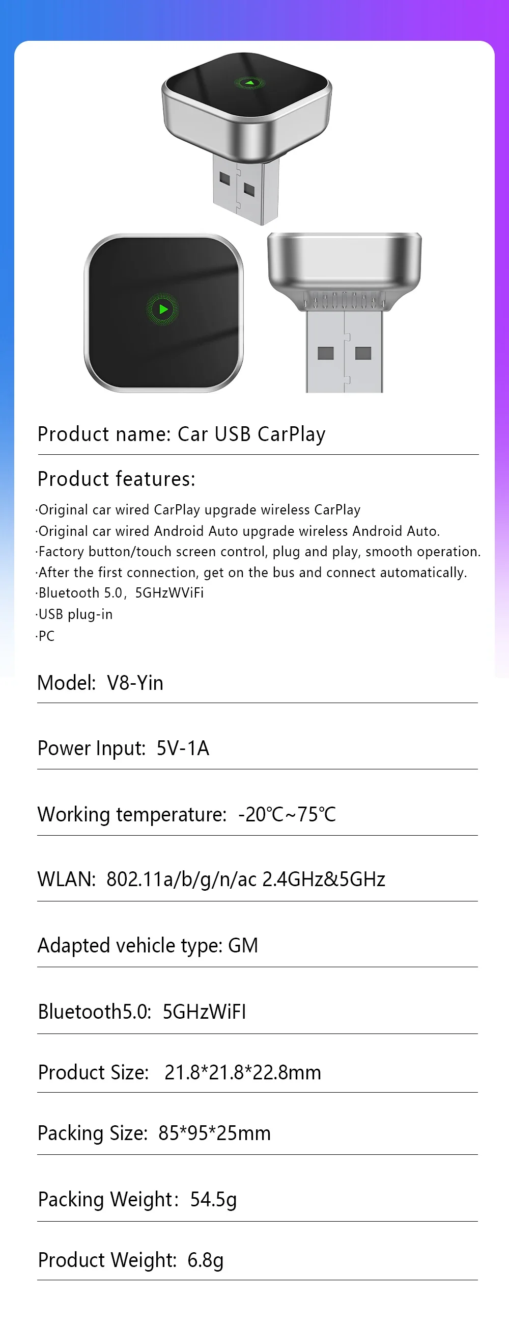 Carplay Android Auto Wireless Adapter Plug And Play Bluetooth Wifi Auto Connecti