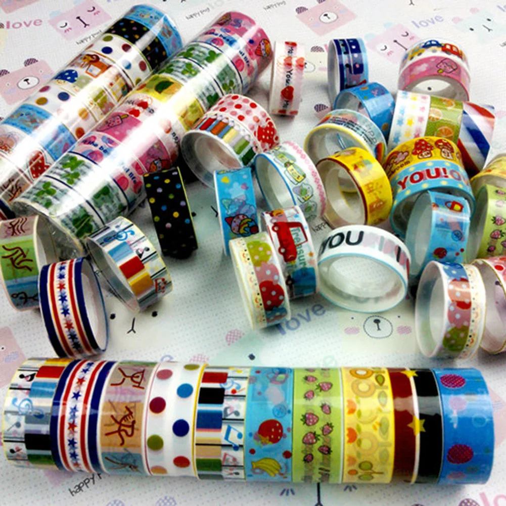 10pcs Adhesive Sticker 250x1.5cm DIY Washi Tape Cartoon Pattern Decorative Craft for Gift Wrapping Scrapbook School Supplies 2