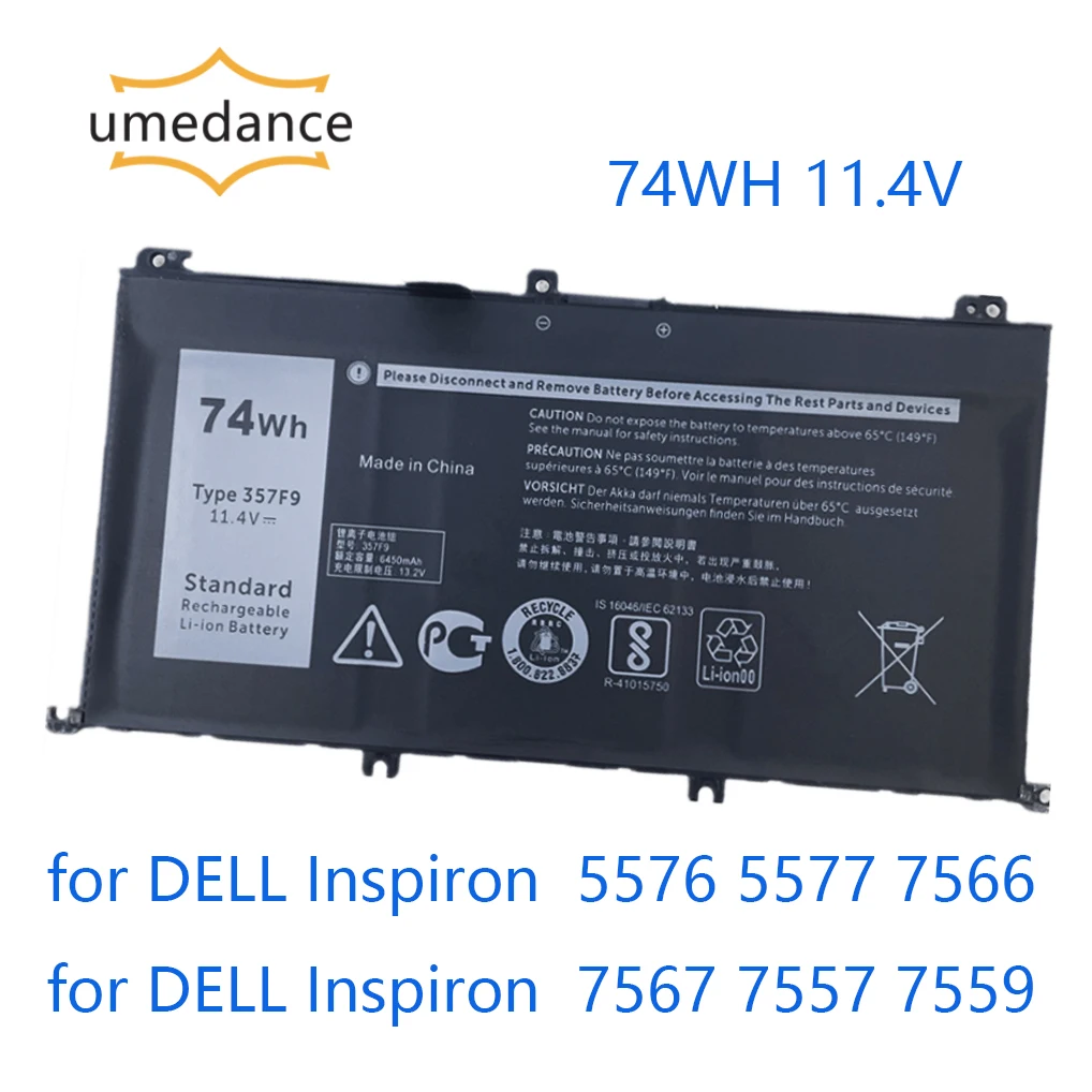 74WH 11.4V 357F9 Laptop Battery For Dell Inspiron 15 5000 7000 Series