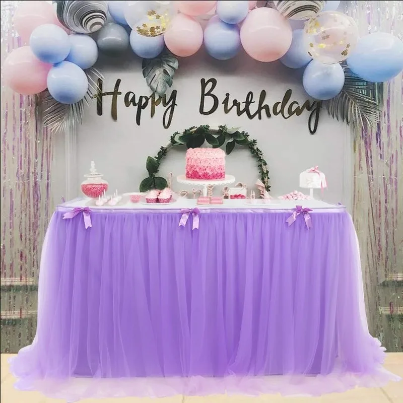 Event Party Desk Cover Tulle Wedding Table Skirts Baby Shower Decoration Tutu High Chair Supplies
