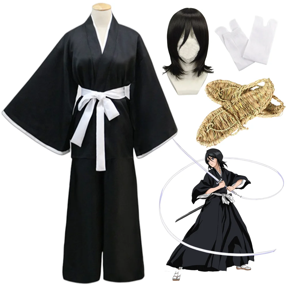 

Bleach Cosplay Kuchiki Rukia Wigs and Kimono Uniform Halloween Costume For Woman Die Pa Anime Clothes Deguisement Disfraz Hombre