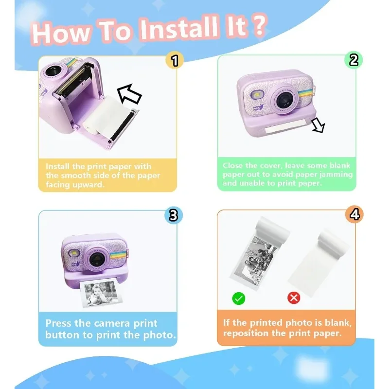 6 Roll Printer Paper for Kids Instant Print Camera, HD Printing Thermal Print Paper Set, Refill Replace Camera Printer Paper