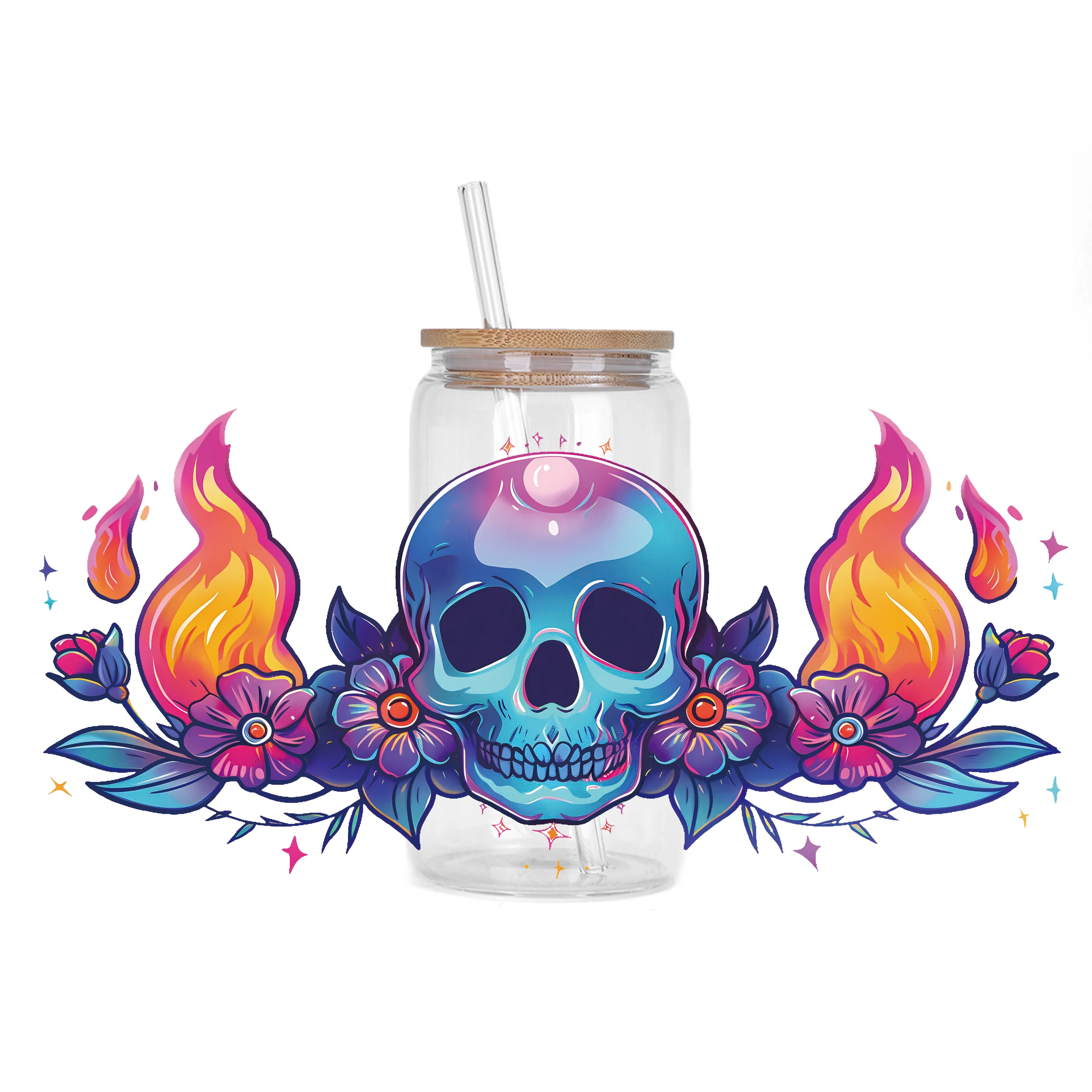 Skull series waterproof DIY Decals 3D transfers uvdtf crystal stickers 16oz uv dtf cup wraps for Libbey Glasses