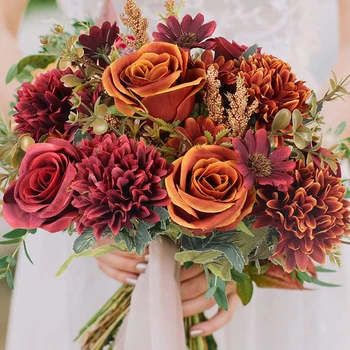 1/3pcs Artificial Fall Bouquet, Fall Fake Silk Wedding Bouquet, Home Party, Country Home Thanksgiving Table Centerpiece 1