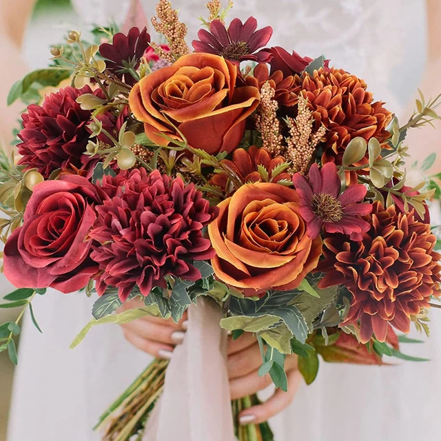 1/3pcs Artificial Fall Bouquet, Fall Fake Silk Wedding Bouquet, Home Party, Country Home Thanksgiving Table Centerpiece 1