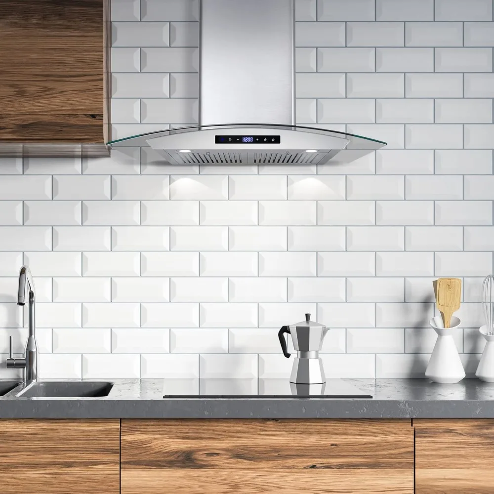 30 in. Wall Mount Range Hood with 380 CFM, Curved Glass, Ducted Convertible Ductless (additional filters needed, not included) 2
