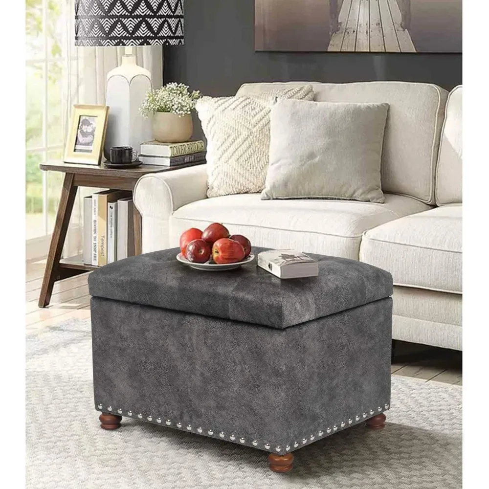 24 Rectangle Lift Top Storage Ottoman Bench, Velvet Tufted Foot Rest Stool with Nailhead Trim,furniture，ottoman