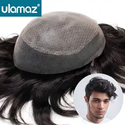 Microskin Men's Capillary Prosthesis 0.1-0.12mm Pu Knotless Wigs Human Hair Diamond Lace Wig Man Toupee Full Skin Hair System