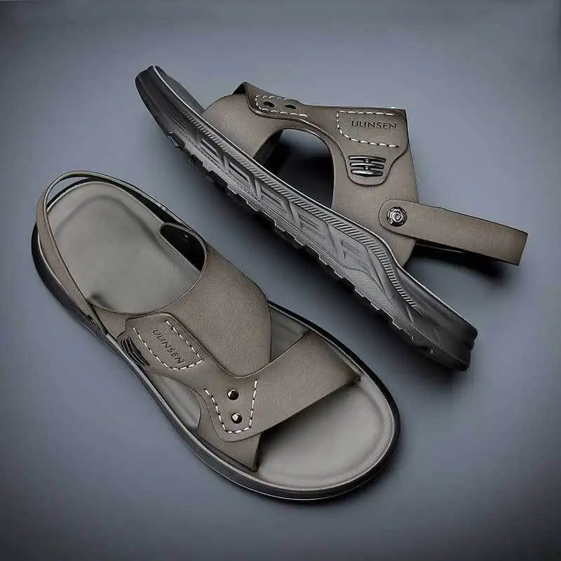 Shoes Men Hiking Open Soft Indoor Beach Trekking Slippers Man Sandals Outdoor Ankle Wrap Genuine Leather Pvc Styles 39