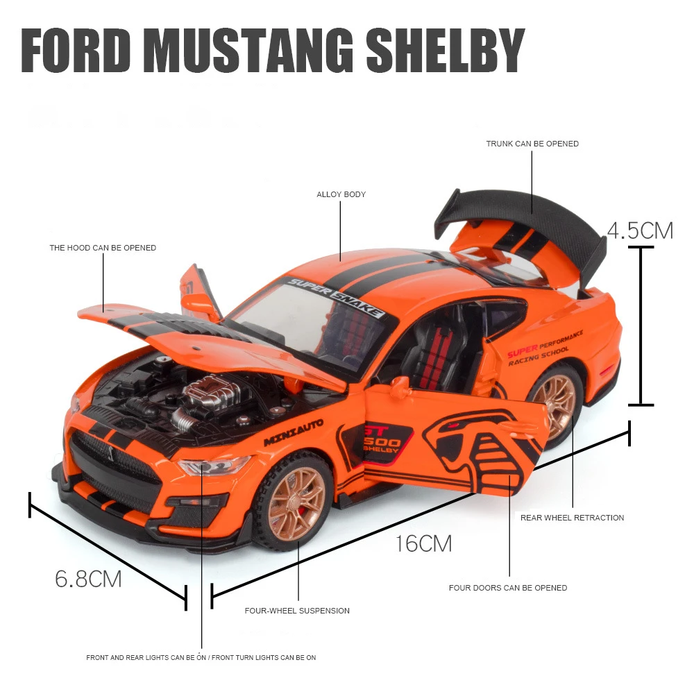 1:32 Ford Mustang Shelby GT500 Alloy Muscle Car Model Sound and Light Pull Back Children's Toy Collectibles Birthday gift 4