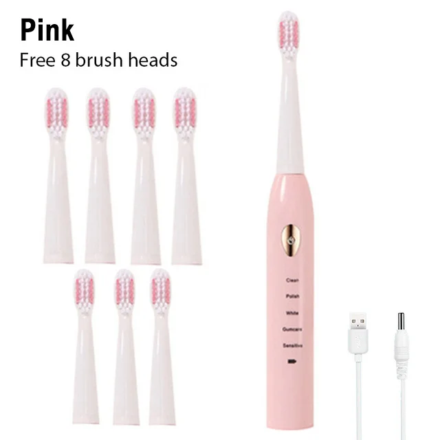 thumbnail image 1 of Cepillo de dientes eléctrico sónico, modo de 5 velocidades, carga USB, 4 colores, IPX7, impermeable, ultrasónico, recargable, cepillo de dientes de pelo suave para adultos, 1 of 5