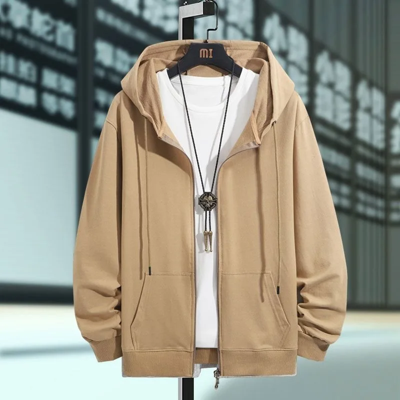 2023 New Cotton Autumn Winter Fertilizer Plus Size Zipper Sweater Cardigan Loose Men Hoodie Coat