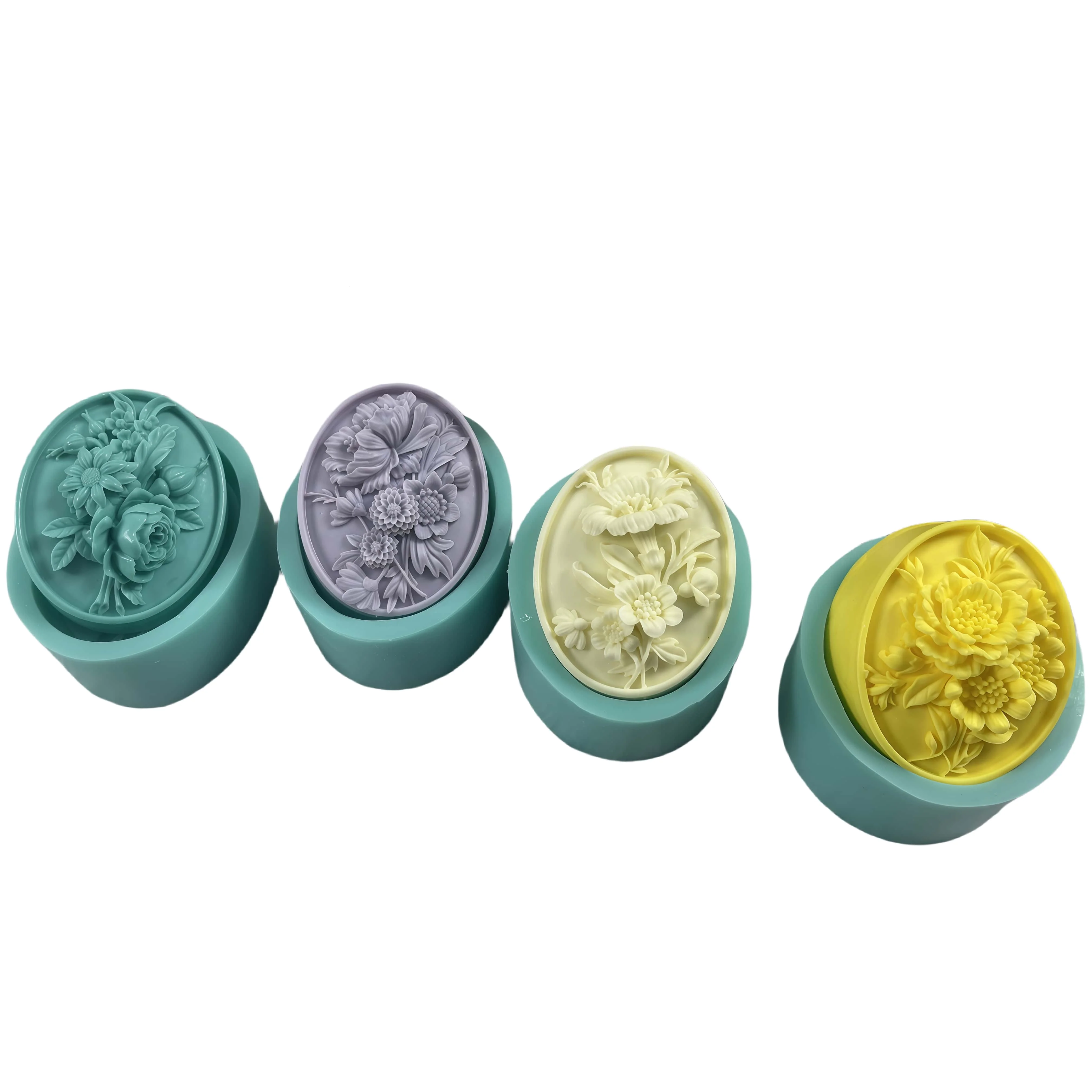 Oval Flower 3D Soap Mold Natural Bar Soap Molds Scented Candle Wax Silicone Mold Aromatherapy Plaster Resin Crafts