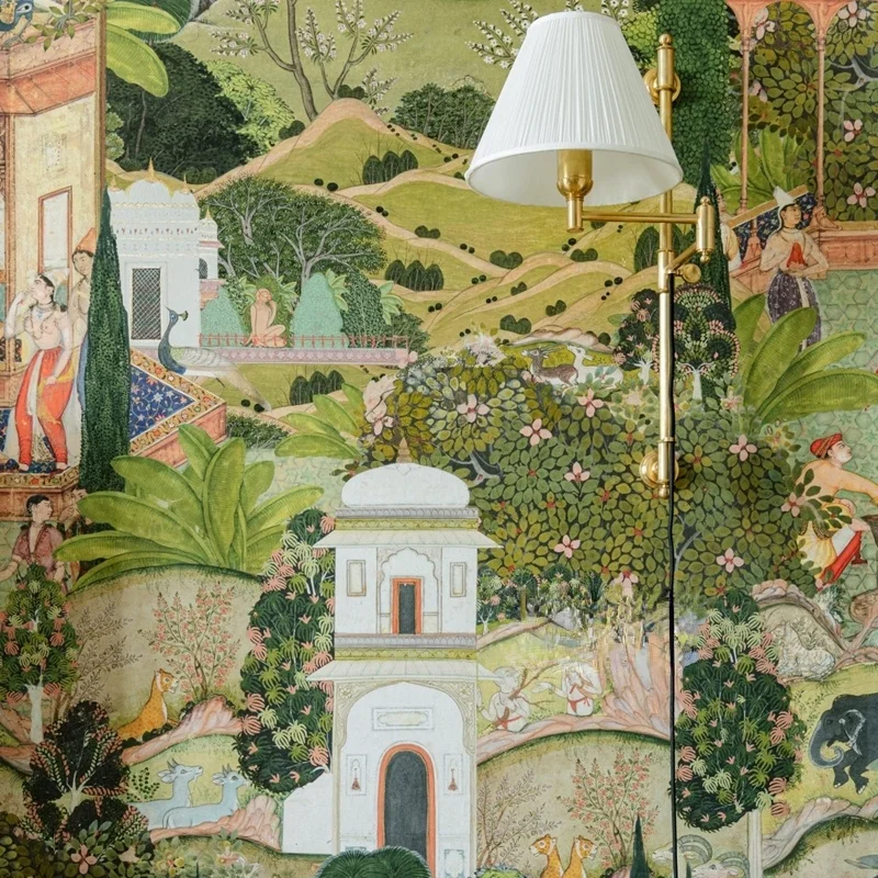 Milofi3d mural of Jaipur Garden Indian style French retro wallpaper homestay bedroom background wallpaper 3d Wallpaper Mural Wall Covering Wallpaper Canvas Painting Wallpaper