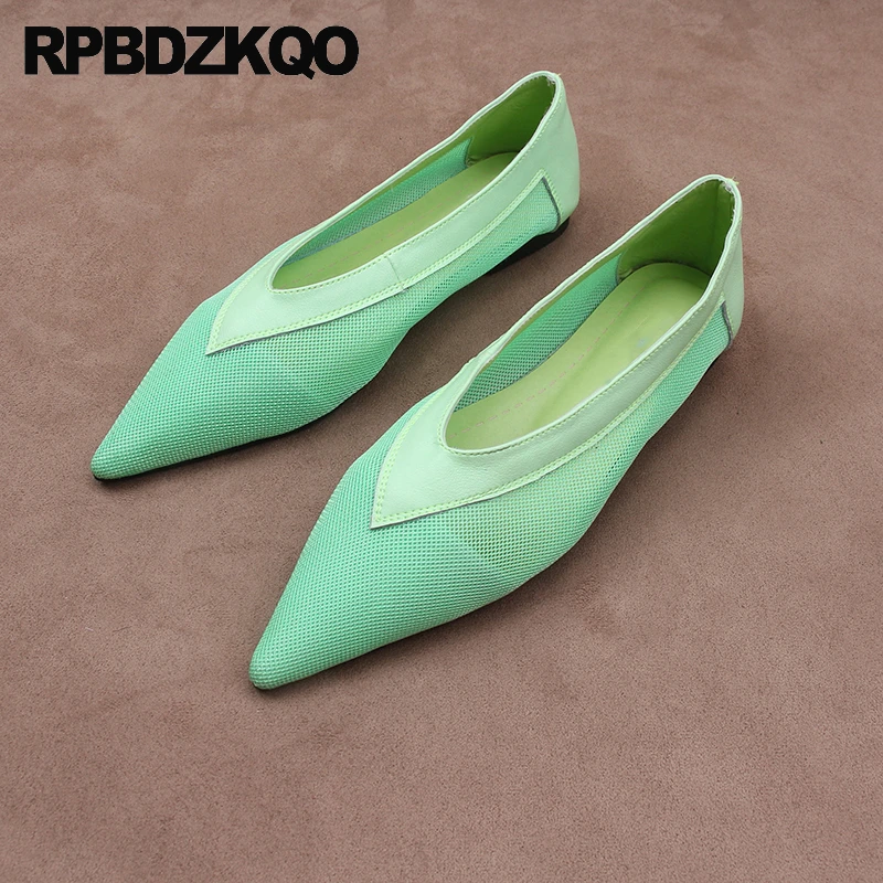

Plain Mint Green Celebrity Comfy Women Modern Footwear Trending Shoes Candy Holiday Slip On Pointed Toe Flats Latest Solid Mesh