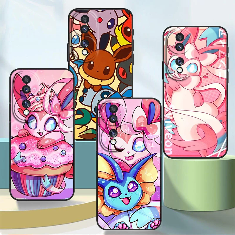 

Pokemon Eevee Cute For Honor 80 70 60 50 30 20 20 10 9 9X 9A 9C X8 Pro Plus Lite 4G 5G Soft Silicone Black Phone Case Coque Capa