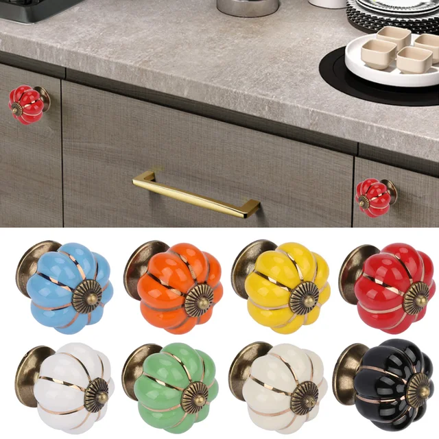 Pomelli Per Mobili A Forma Di Zucca - Ceramica E Lega Di Zinco, Bianco, Per Armadi E Cassetti - Foto 10