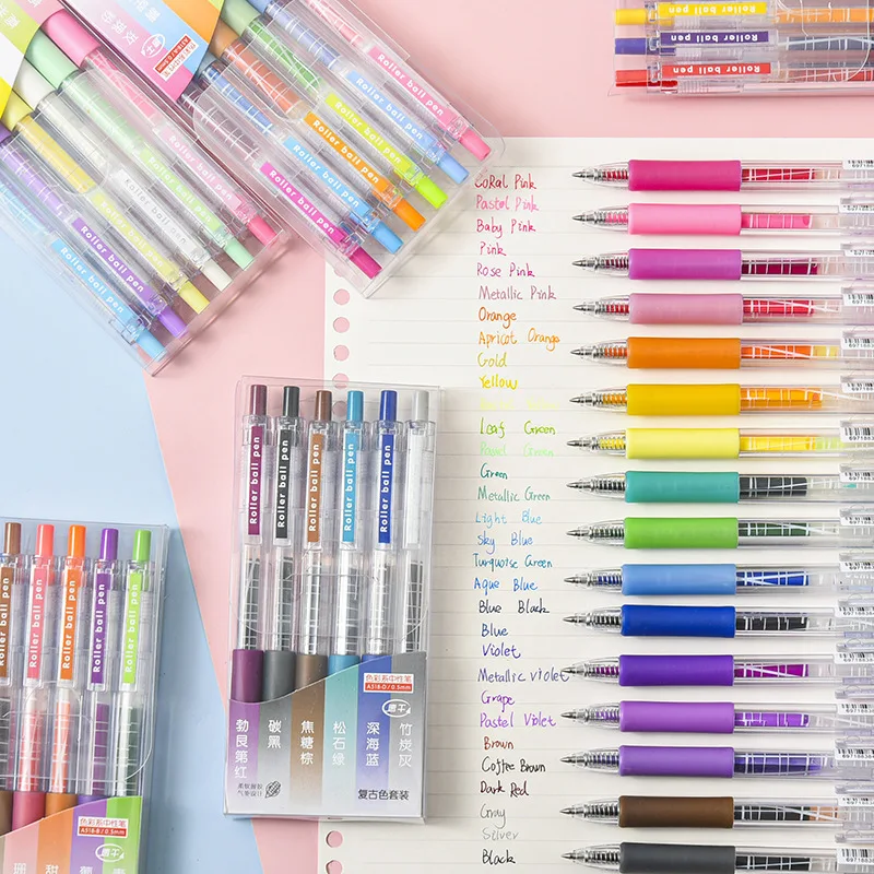 

6 PCS Colored Gel Pens Set 0.5mm Journaling Scrapbook Kawaii School Supplies Stationery Retractable Pen Office Accessories